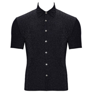 Herre Skjorte i Sort og Sølvskinnende Lurex Look