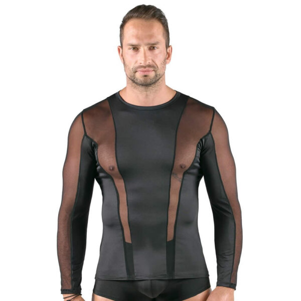 Herre Langærmet Shirt i Wetlook og Nylon