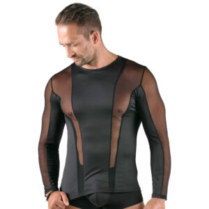 Herre Langærmet Shirt i Wetlook og Nylon