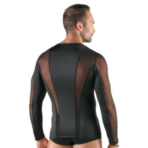 Herre Langærmet Shirt i Wetlook og Nylon