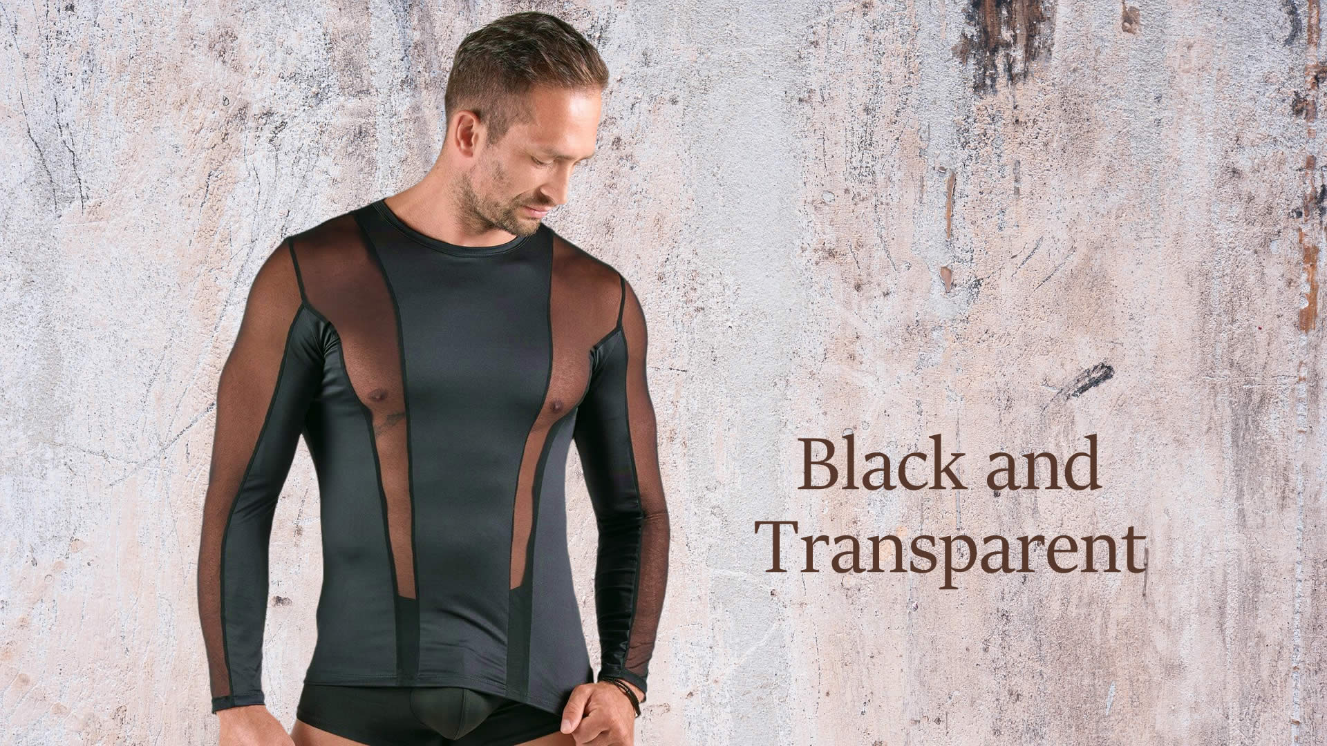 Herre Langærmet Shirt i Wetlook og Nylon