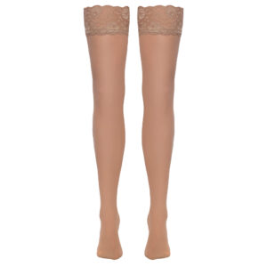 Beige Nylon Strømper til Strømpeholdere med Blondekant