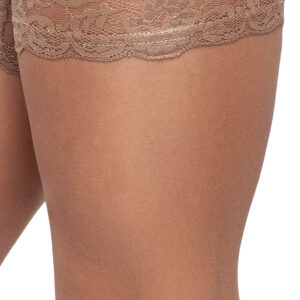 Beige Nylon Strømper til Strømpeholdere med Blondekant