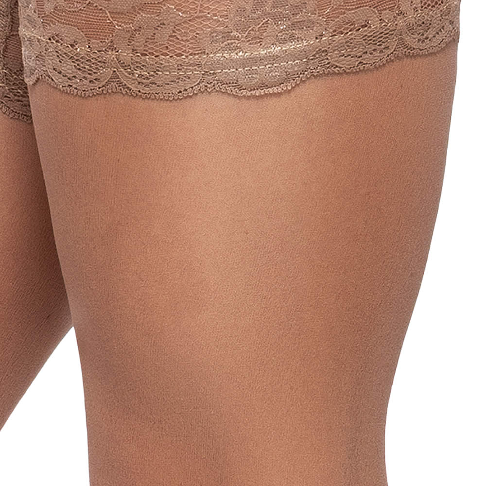 Beige Nylon Strømper til Strømpeholdere med Blondekant