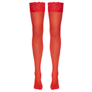 Røde Nylonstrømper til Strømpeholdere med Blondekant