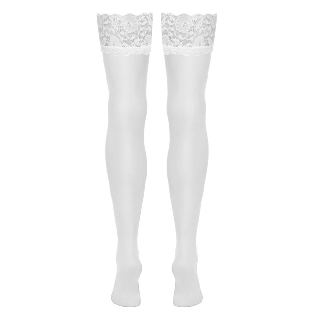 Hvide Nylonstrømper til Strømpeholdere med Blondekant