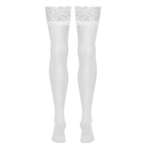 Hvide Nylonstrømper til Strømpeholdere med Blondekant