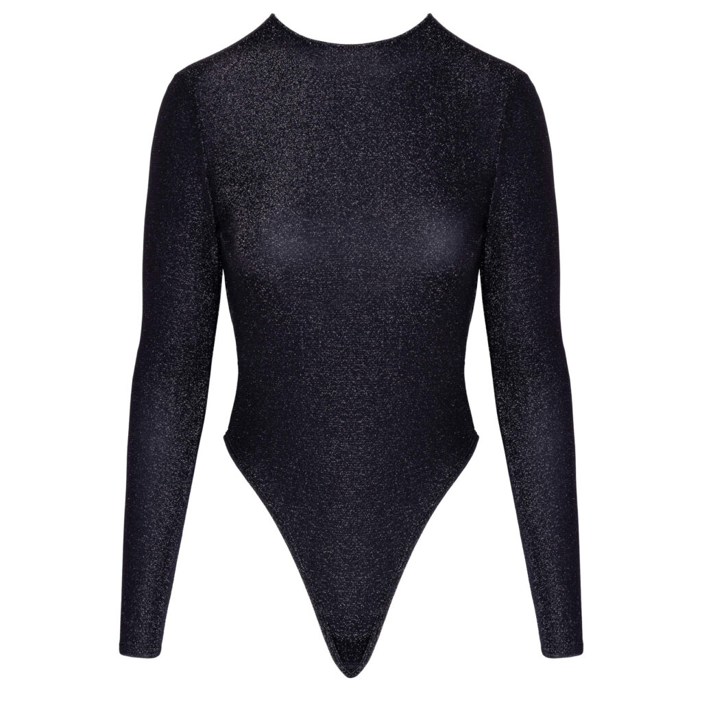 Langærmet Body i Sort med Sølvglitter
