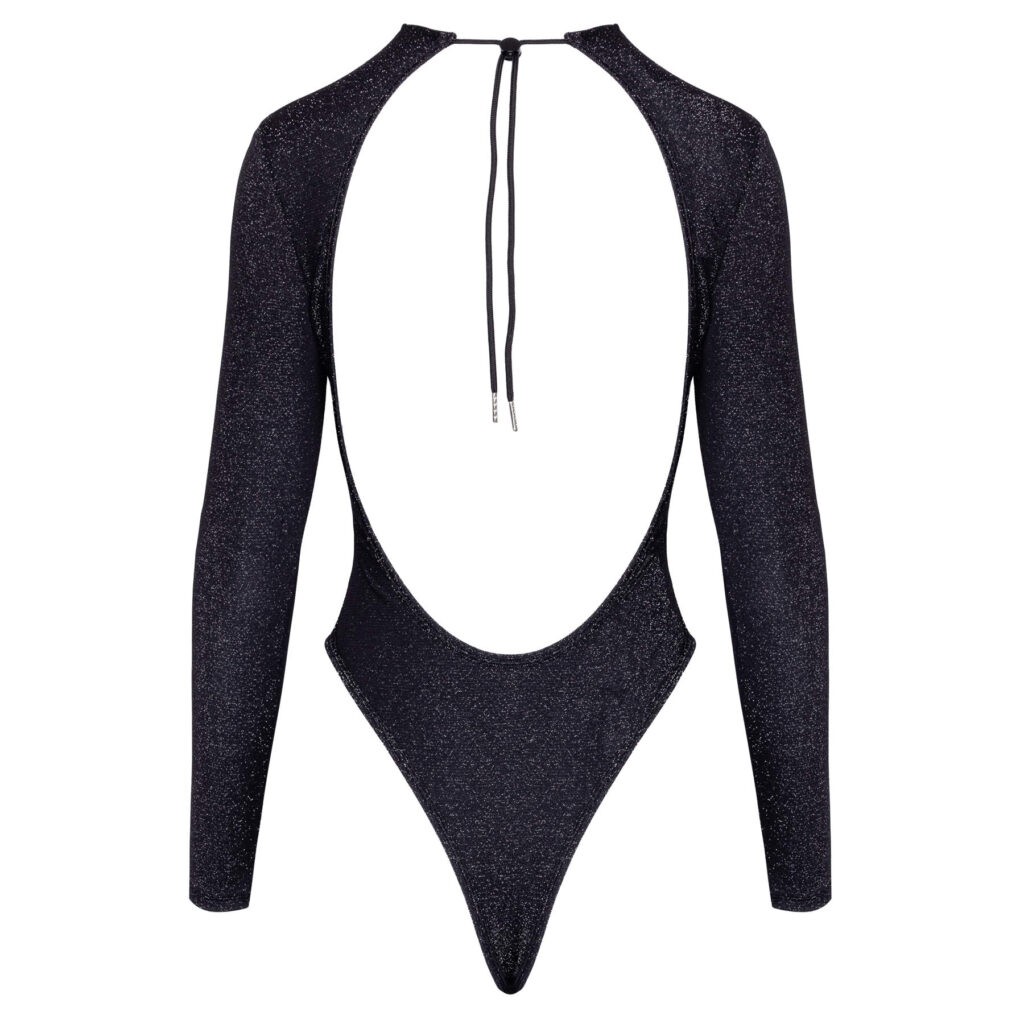 Langærmet Body i Sort med Sølvglitter