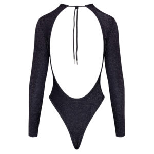 Langærmet Body i Sort med Sølvglitter