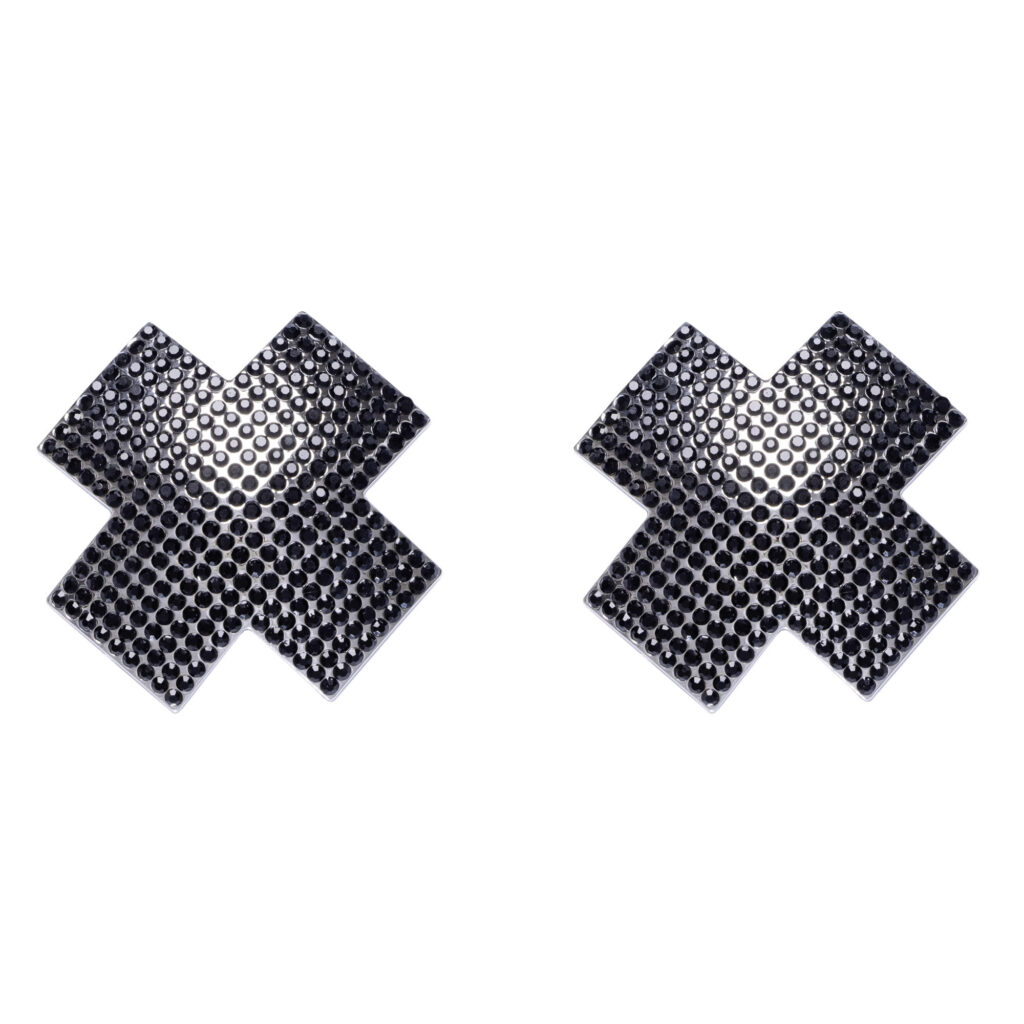 Nipple Sticker Sølv og Sort X Kryds Smykke