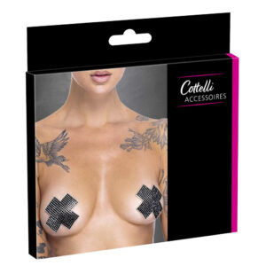 Nipple Sticker Sølv og Sort X Kryds Smykke