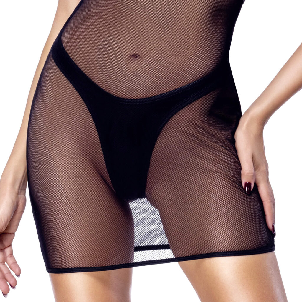 Net Minikjole med G-streng og Wetlook Harness