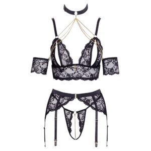 Abierta Fina Blonde Lingeri med Armbånd og Guldfarvede Kæder