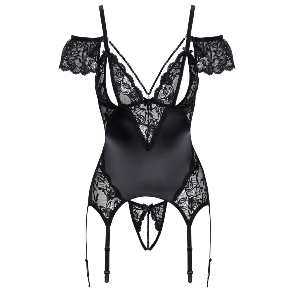 Wetlook og Blonde Bustier Lingeri Sæt med Trusser