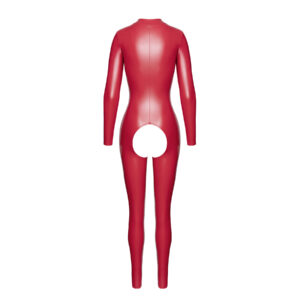 Noir Wetlook Jumpsuit i Rød med Åben Bund