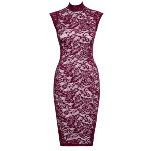 Knælang Blonde Pencilkjole i Bordeaux