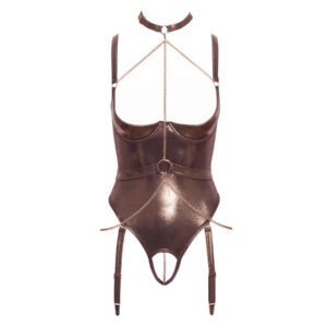 Abierta Fina Wetlook Body med Glitrende Bronzeguld Overflade