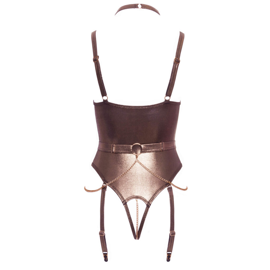 Abierta Fina Wetlook Body med Glitrende Bronzeguld Overflade