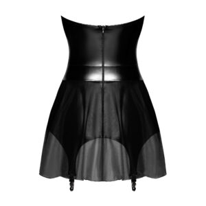 Noir Wetlook Kjole med Tylskørt og Strømpeholdere