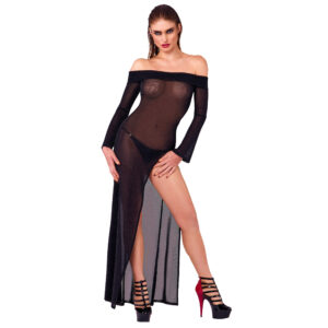 Noir Lang Transparent Powermesh Kjole med Glitter