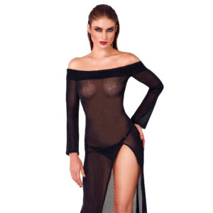 Noir Lang Transparent Powermesh Kjole med Glitter