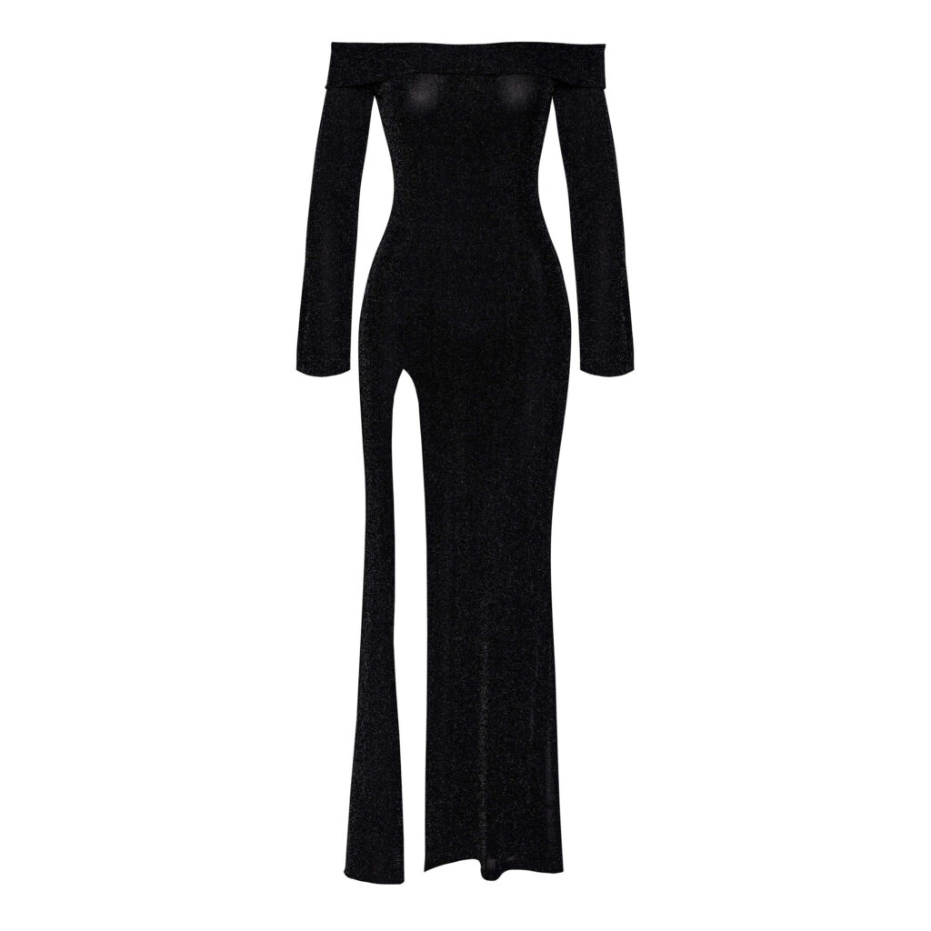 Noir Lang Transparent Powermesh Kjole med Glitter