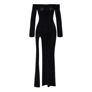 Noir Lang Transparent Powermesh Kjole med Glitter