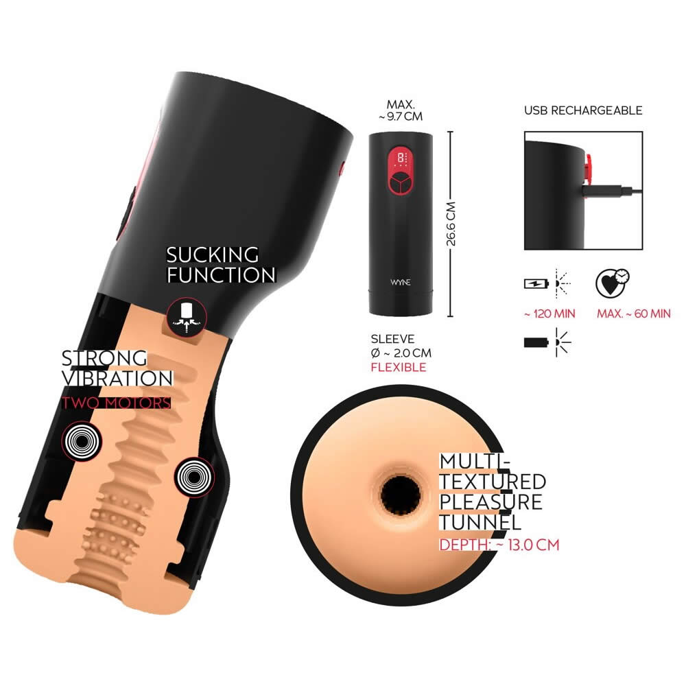 Wyne Masturbator 07 med Vibrator og Suge Funktion