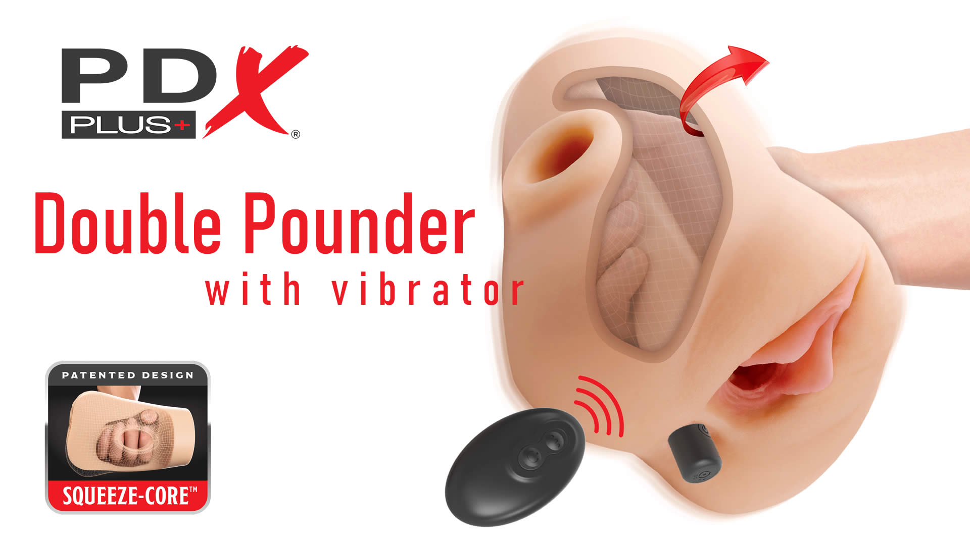 PDX Plus Pussy Double Pounder Masturbator med Vibrator