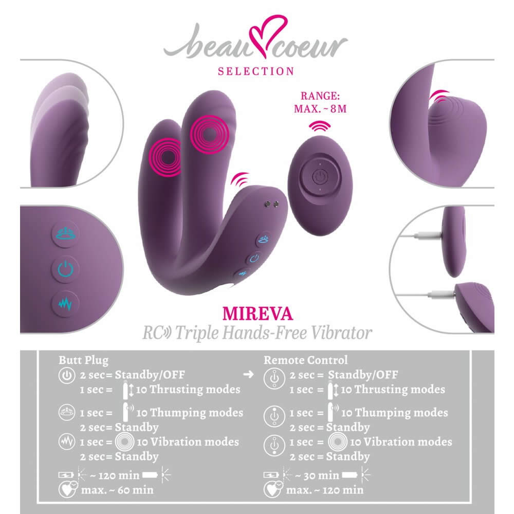 Beau Coeur Mireva Fjernbetjent Triple Hands-Free Vibrator