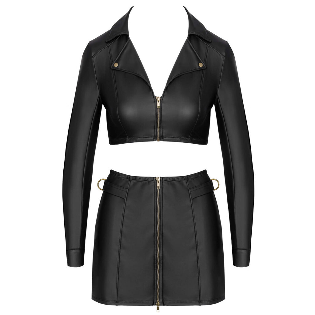 Clubwear Wetlook Nederdel og Croptop Jakke