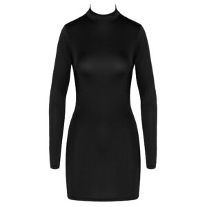 Langærmet Rygløs Kjole i Sort med Pyntekæder