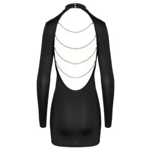 Langærmet Rygløs Kjole i Sort med Pyntekæder