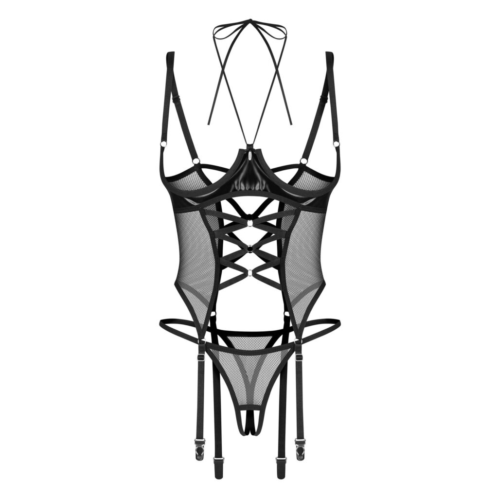 Obsessive Dominna Bustier Lingeri Sæt i Wetlook og Net