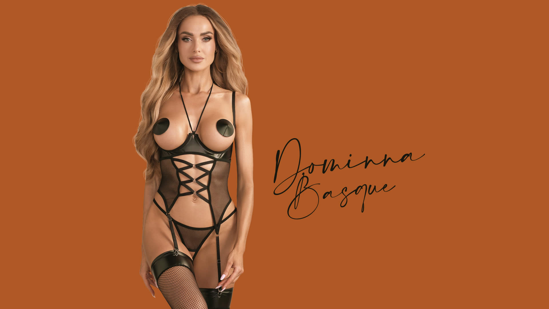 Obsessive Dominna Bustier Lingeri Sæt i Wetlook og Net