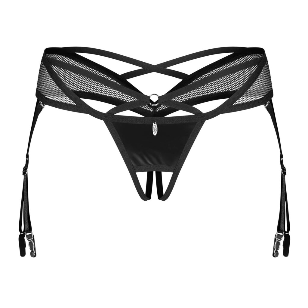 Obsessive Dominna Trusser med Strømpeholdere i Wetlook og Net