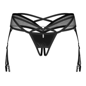 Obsessive Dominna Trusser med Strømpeholdere i Wetlook og Net