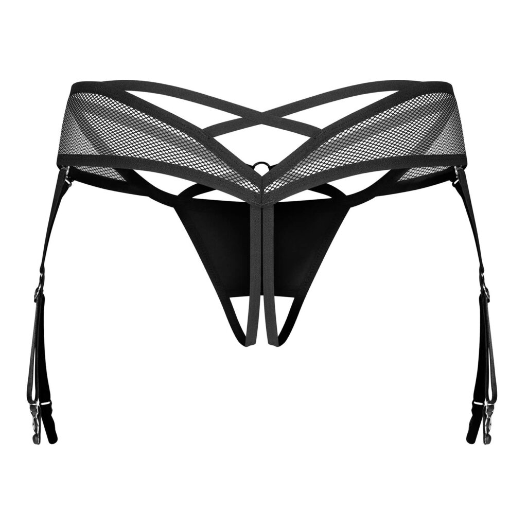 Obsessive Dominna Trusser med Strømpeholdere i Wetlook og Net