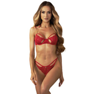 Obsessive Matildea Rød Blonde BH og Trusse med Åben Bund