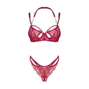 Obsessive Matildea Rød Blonde BH og Trusse med Åben Bund