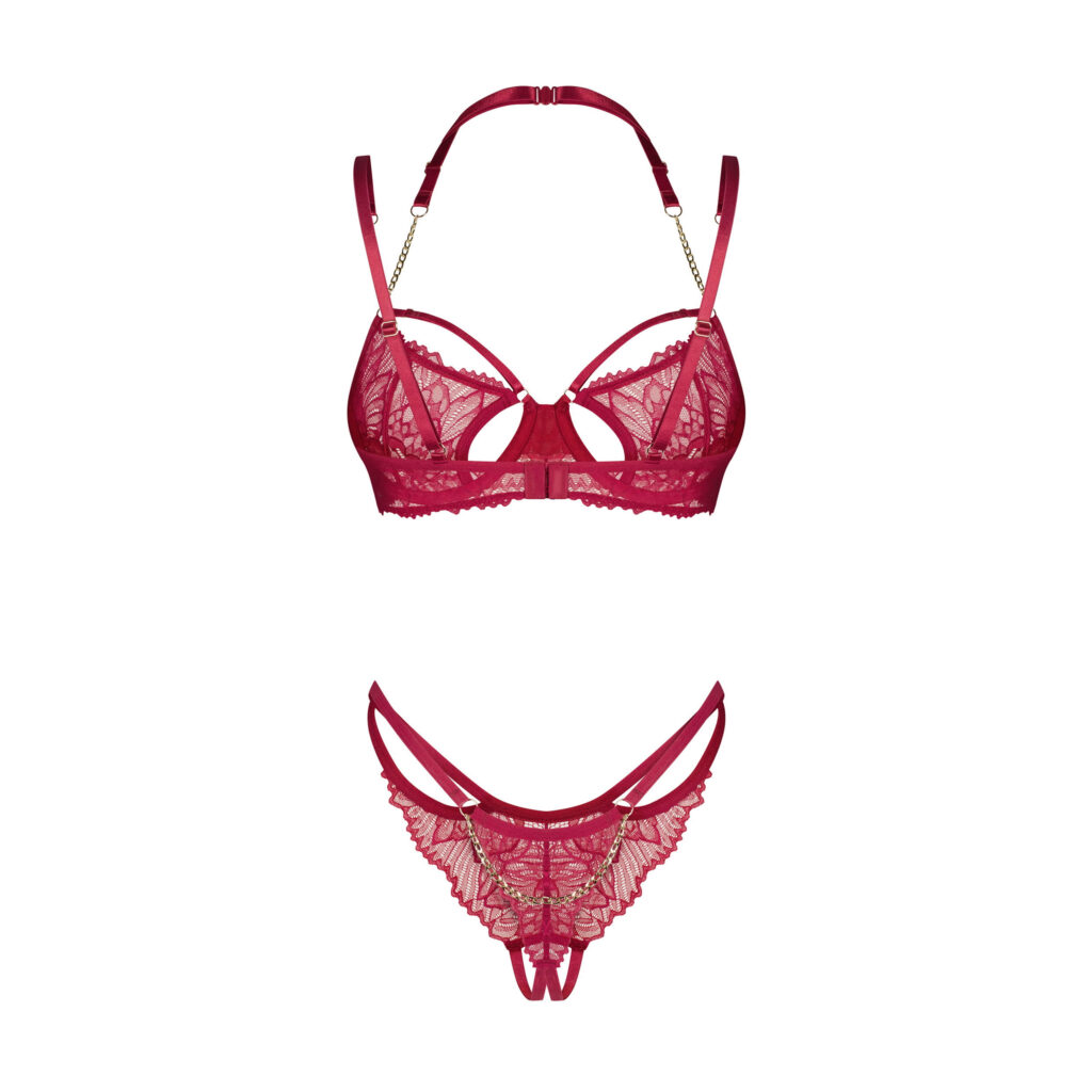 Obsessive Matildea Rød Blonde BH og Trusse med Åben Bund