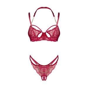 Obsessive Matildea Rød Blonde BH og Trusse med Åben Bund
