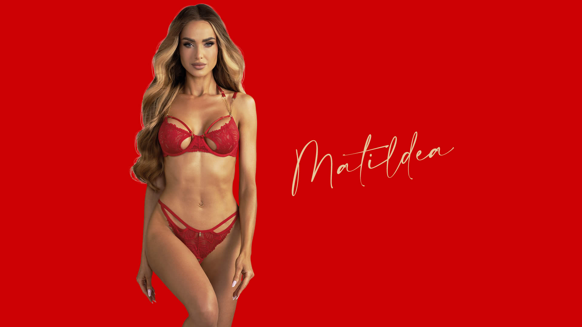 Obsessive Matildea Rød Blonde BH og Trusse med Åben Bund