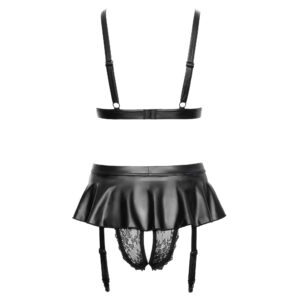 Blonde og Wetlook Lingeri Sæt med Hofteholder og Miniskirt