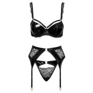 Vinyl og Blonde Lingeri Sæt med BH, Trusse og Hofteholder