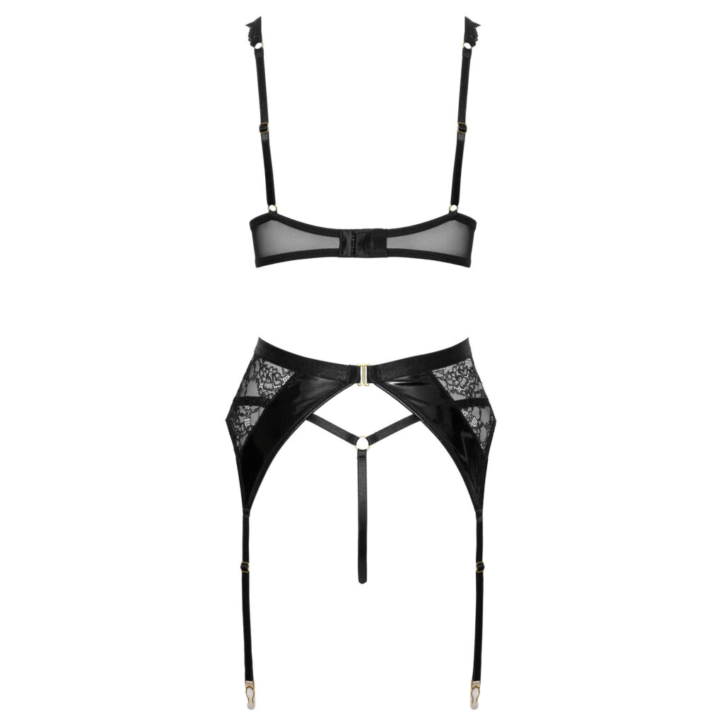 Vinyl og Blonde Lingeri Sæt med BH, Trusse og Hofteholder