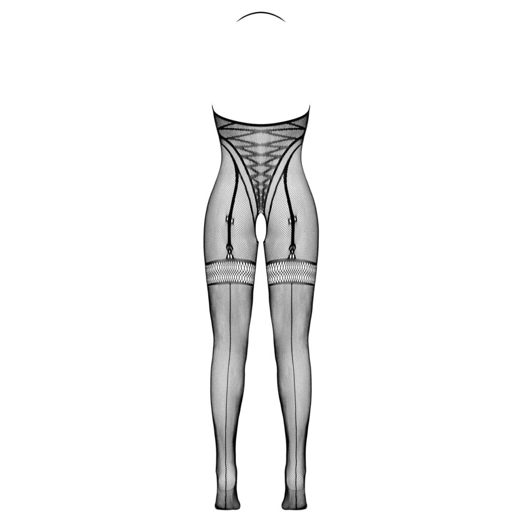 Åben Bust Net Catsuit med Body og Strømpe Mønster