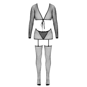 4 Delt Net Lingeri Sæt med Bolero, Trusse, Hofteholder og Strømper