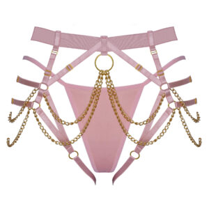 Harness G-streng i Babypink Med Guldfarvede Kæder